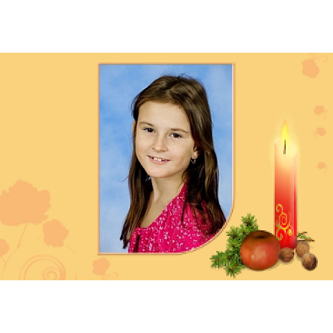 Vánoční pohlednice s Vaší fotkou - motiv svíčka, jablko, ořechy
