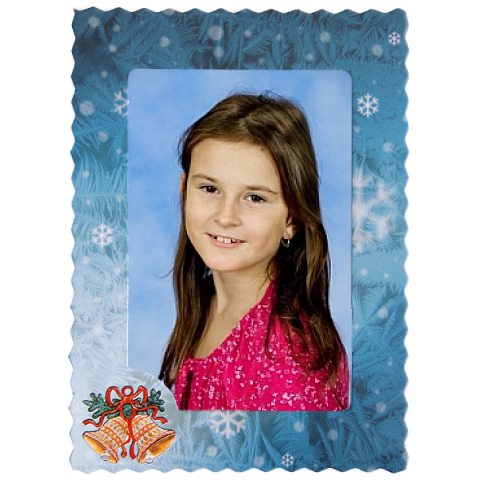 Modrý fotorámeček s fotkou - motiv vánoce zvonečky vločky